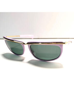 Vintage Foster Grant Black Gold Oval Brow-line Sunglasses Lavender Frames Korea